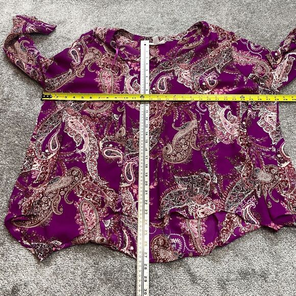 Simply Emma Blouse Top Womens 3X Purple Paisley Long Sleeve Roll Tab Shirt - Picture 6 of 8